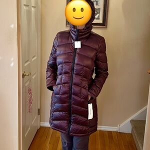 NWT Calvin Klein burgundy shine puffer down coat S